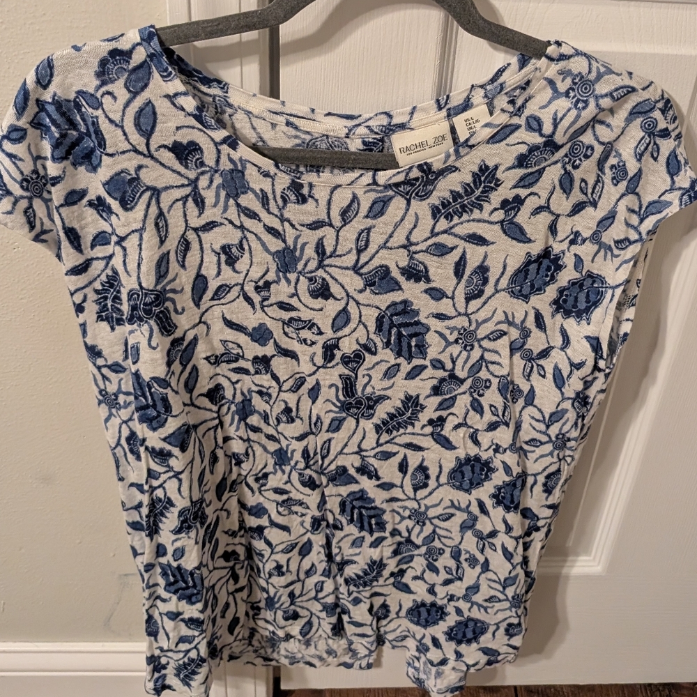 Rachel Zoe Blue and White Floral Blouse